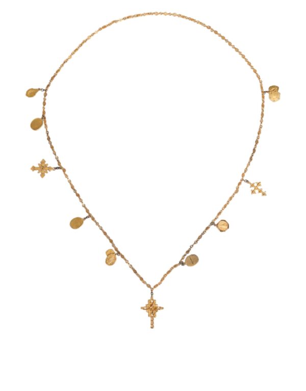 Dolce & Gabbana Gold Tone Brass Chain Religious Cross Pendant Necklace – Image 5