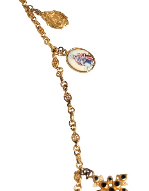 Dolce & Gabbana Gold Tone Brass Chain Religious Cross Pendant Necklace – Image 7