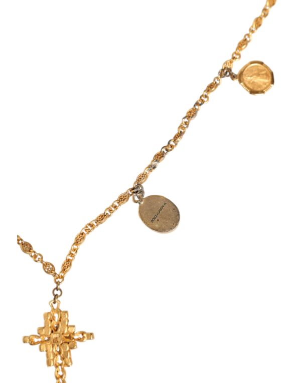 Dolce & Gabbana Gold Tone Brass Chain Religious Cross Pendant Necklace – Image 8