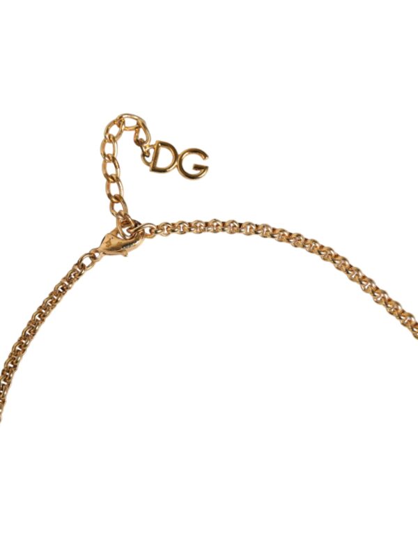 Dolce & Gabbana Gold Brass Leopard Flower Embellished Statement Necklace – Image 4