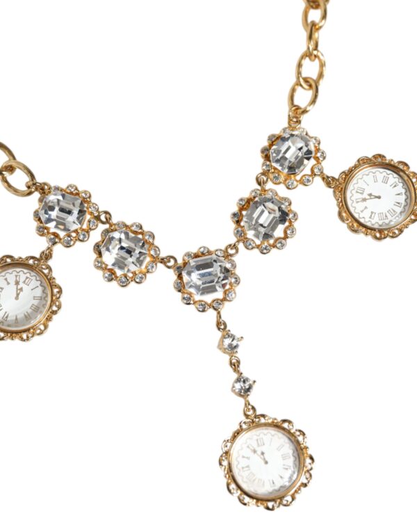 Dolce & Gabbana Gold Chain Brass Crystal Clock Statement Necklace – Image 3