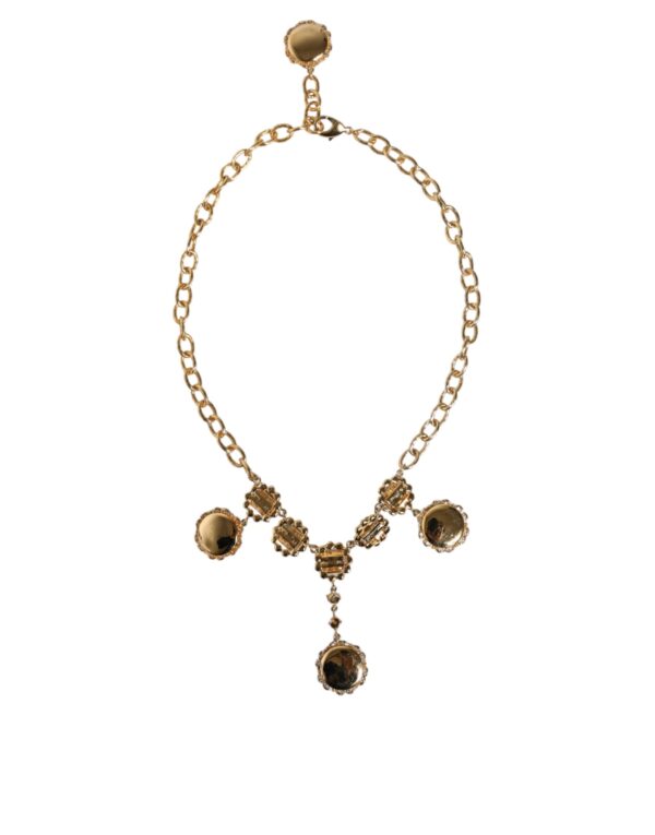 Dolce & Gabbana Gold Chain Brass Crystal Clock Statement Necklace – Image 5