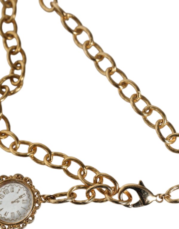 Dolce & Gabbana Gold Chain Brass Crystal Clock Statement Necklace – Image 6