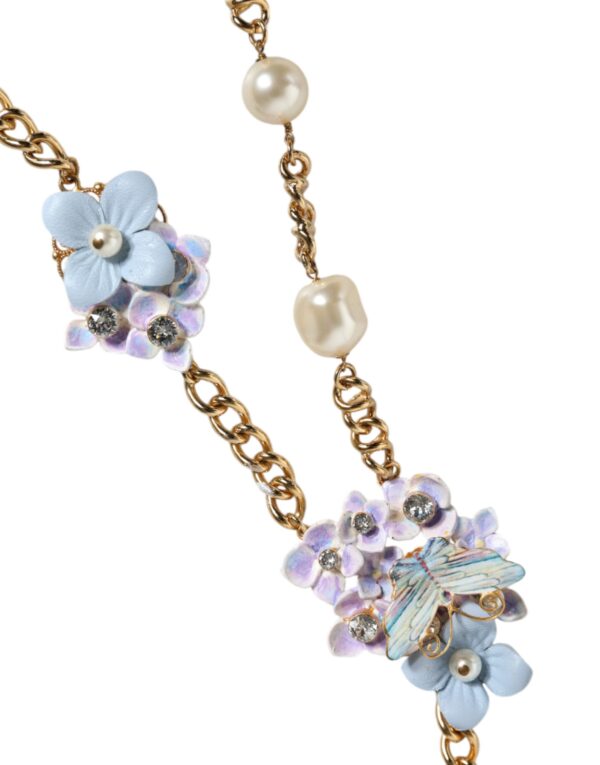 Dolce & Gabbana Gold Chain Brass Floral Layered Crystal Pearl Necklace – Image 3