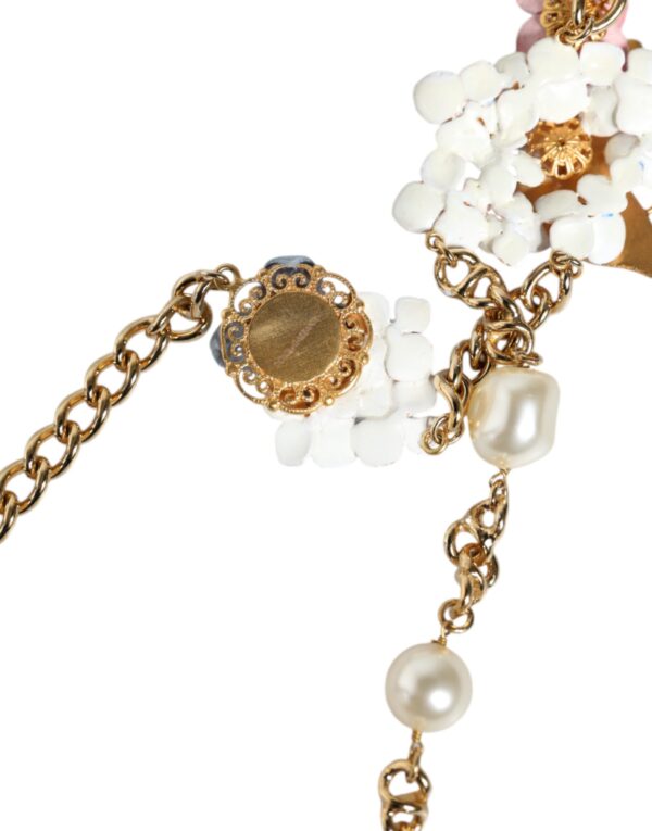 Dolce & Gabbana Gold Chain Brass Floral Layered Crystal Pearl Necklace – Image 6