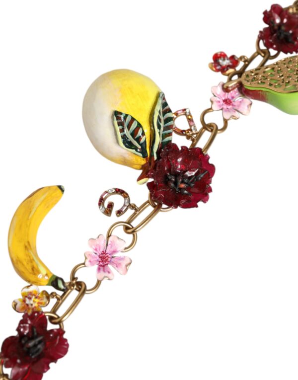 Dolce & Gabbana Gold Brass FRUIT Pendants Flowers Crystal Logo Necklace – Image 6