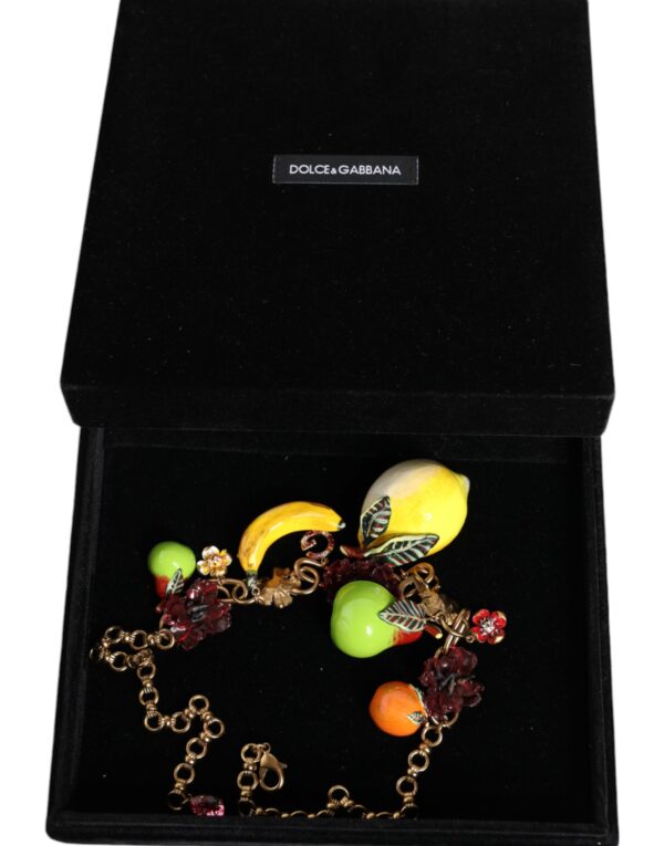 Dolce & Gabbana Gold Brass FRUIT Pendants Flowers Crystal Logo Necklace – Image 7