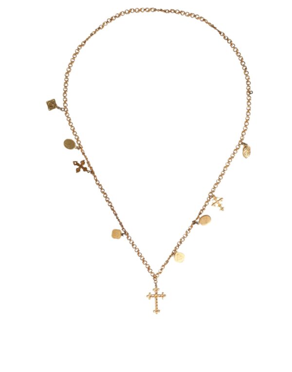 Dolce & Gabbana Gold Tone Brass Chain Religious Cross Pendant Necklace – Image 6