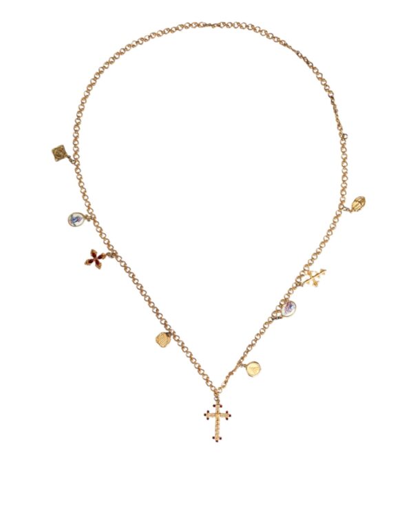 Dolce & Gabbana Gold Tone Brass Chain Religious Cross Pendant Necklace – Image 2