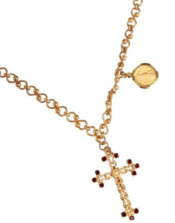 Dolce & Gabbana Gold Tone Brass Chain Religious Cross Pendant Necklace – Image 3