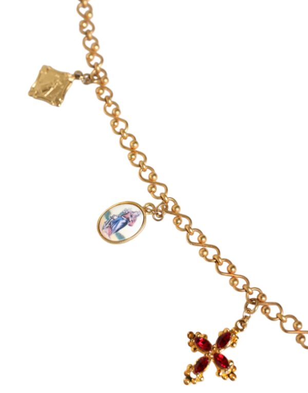 Dolce & Gabbana Gold Tone Brass Chain Religious Cross Pendant Necklace – Image 4