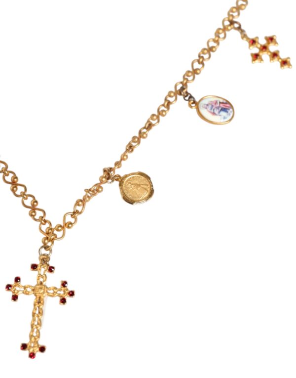 Dolce & Gabbana Gold Tone Brass Chain Religious Cross Pendant Necklace – Image 5