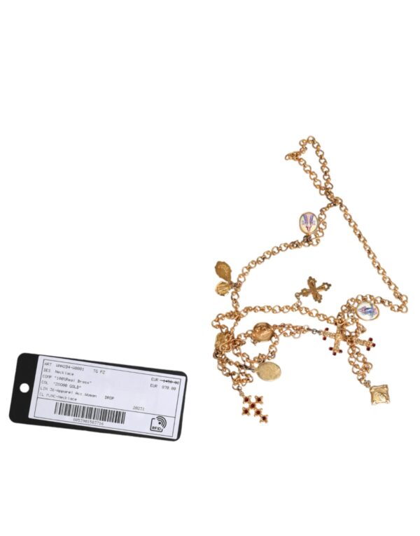 Dolce & Gabbana Gold Tone Brass Chain Religious Cross Pendant Necklace – Image 8