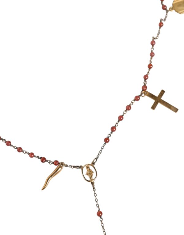 Dolce & Gabbana Gold Chain Brass Beaded Rosary Cross Pendant Necklace – Image 3