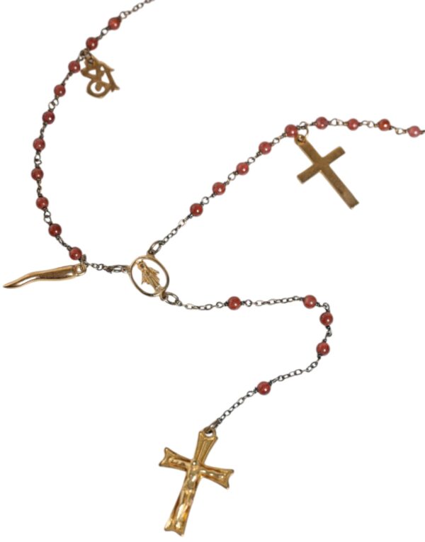 Dolce & Gabbana Gold Chain Brass Beaded Rosary Cross Pendant Necklace – Image 4