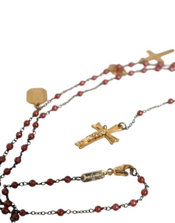 Dolce & Gabbana Gold Chain Brass Beaded Rosary Cross Pendant Necklace – Image 5