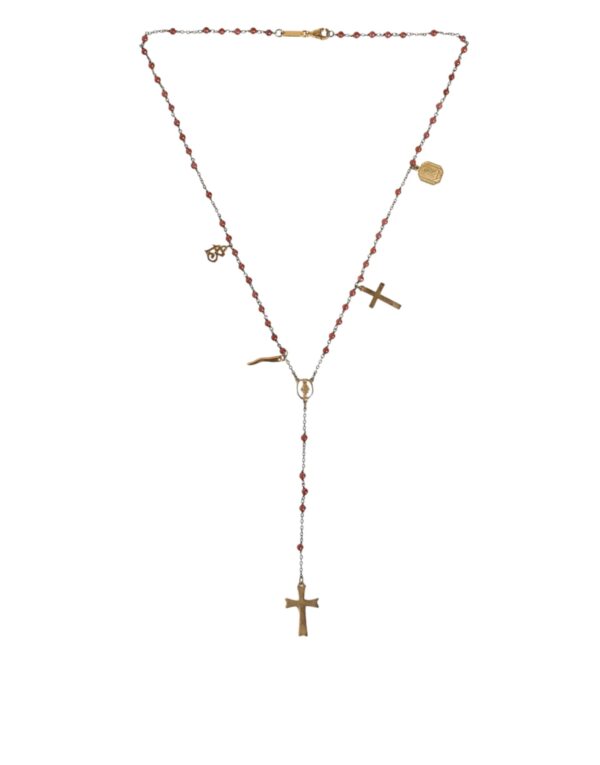 Dolce & Gabbana Gold Chain Brass Beaded Rosary Cross Pendant Necklace – Image 6