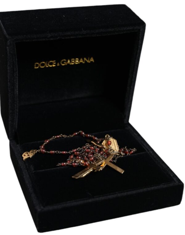 Dolce & Gabbana Gold Chain Brass Beaded Rosary Cross Pendant Necklace – Image 7