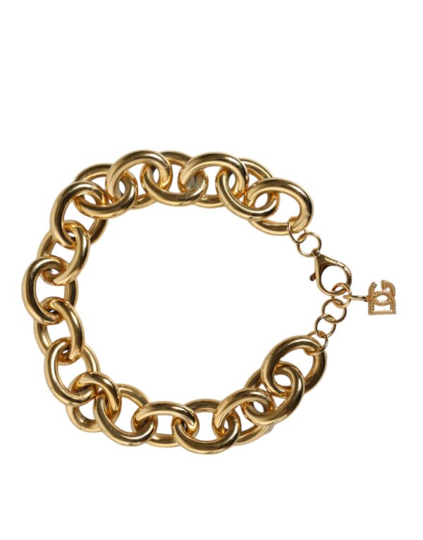 Dolce & Gabbana Gold Tone Brass Maxi Chain Lobster Clasp Logo Bracelet – Image 2