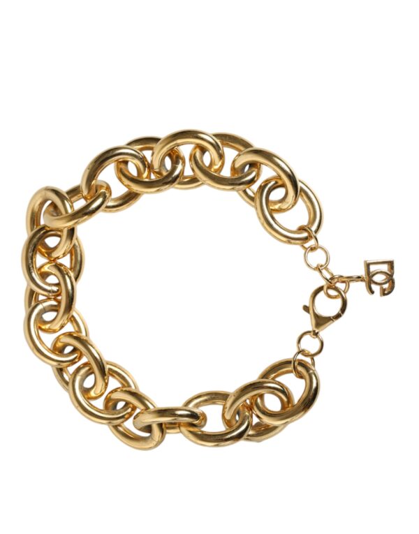 Dolce & Gabbana Gold Tone Brass Maxi Chain Lobster Clasp Logo Bracelet – Image 4