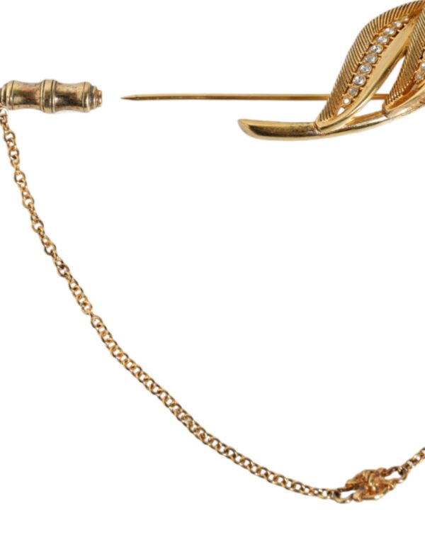 Dolce & Gabbana Gold Tone 925 Sterling Silver Leaf Crystal Chain Brooch – Image 5