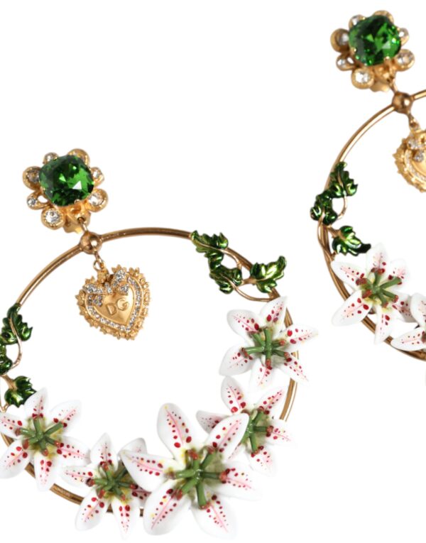 Dolce & Gabbana Gold Tone Brass Crystals Lily Resin Devotion Earrings – Image 3