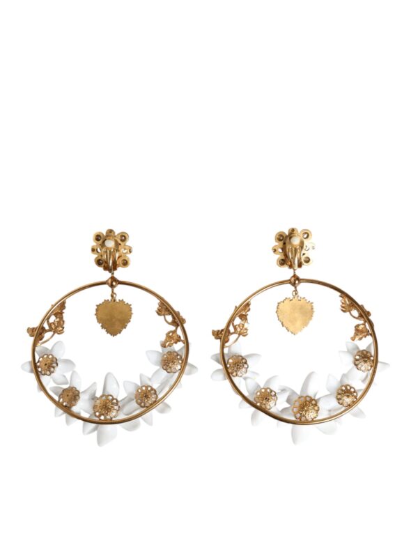 Dolce & Gabbana Gold Tone Brass Crystals Lily Resin Devotion Earrings – Image 6