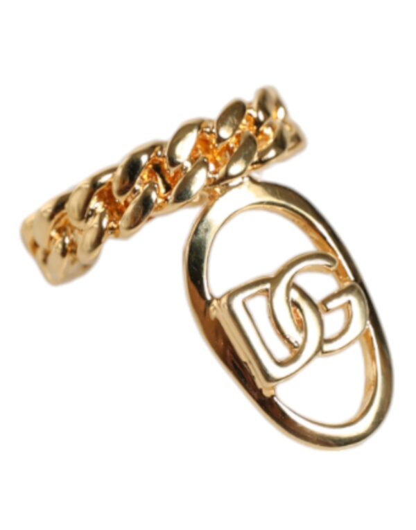 Dolce & Gabbana Gold Plated Open DG Logo Curb Chain Ring