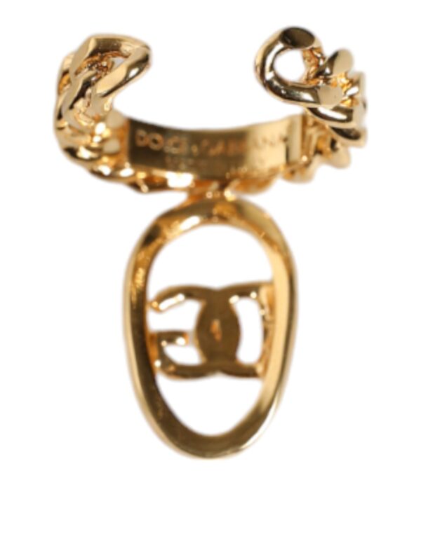 Dolce & Gabbana Gold Plated Open DG Logo Curb Chain Ring – Image 5