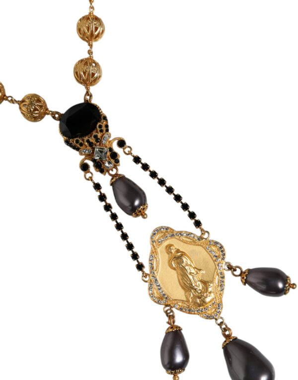 Dolce & Gabbana Gold Chain Brass Black Beaded Rosary Style Necklace – Image 3