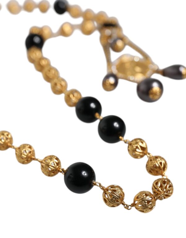 Dolce & Gabbana Gold Chain Brass Black Beaded Rosary Style Necklace – Image 4