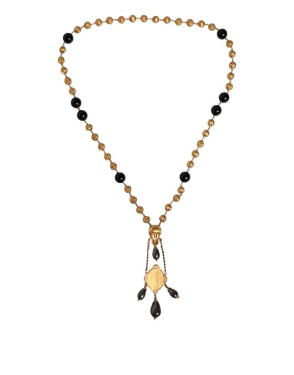 Dolce & Gabbana Gold Chain Brass Black Beaded Rosary Style Necklace – Image 5