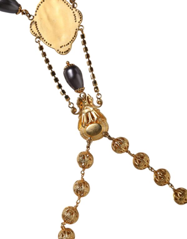 Dolce & Gabbana Gold Chain Brass Black Beaded Rosary Style Necklace – Image 6