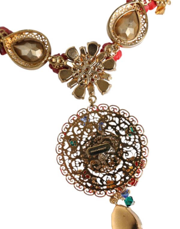 Dolce & Gabbana Gold Tone Brass Embellished Ball Chain Statement Necklace – Image 5