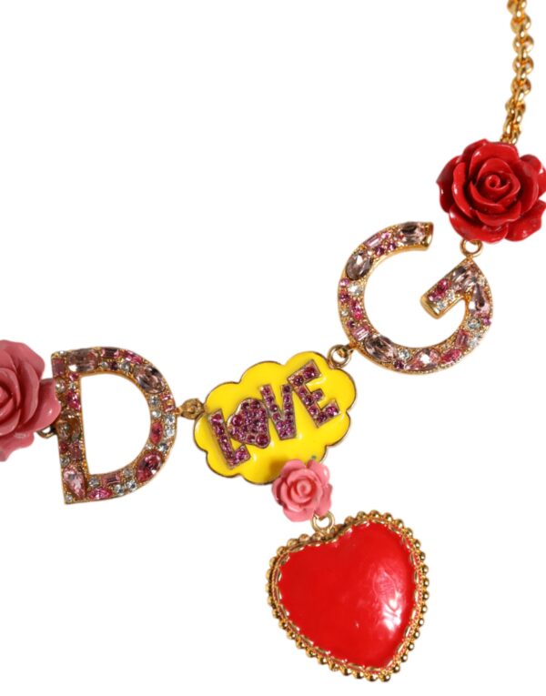 Dolce & Gabbana Gold Chain DG Logo Rose Love Crystal Charm Necklace – Image 2