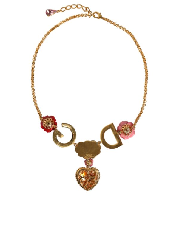 Dolce & Gabbana Gold Chain DG Logo Rose Love Crystal Charm Necklace – Image 3