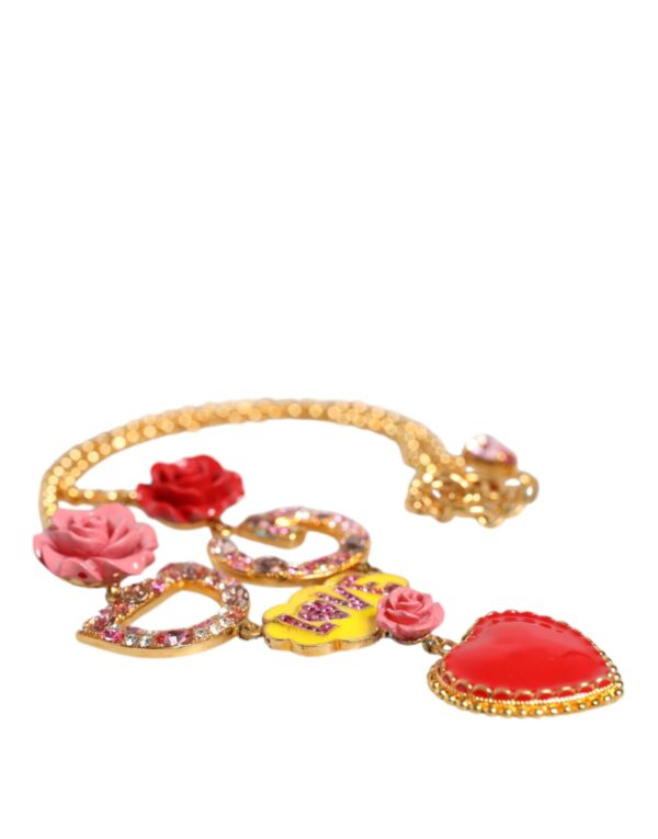 Dolce & Gabbana Gold Chain DG Logo Rose Love Crystal Charm Necklace – Image 5