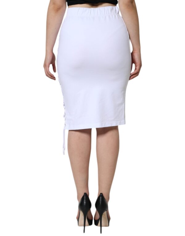 STK White Cotton Stretch High Waist Pencil Cut Knee Length Skirt – Image 4