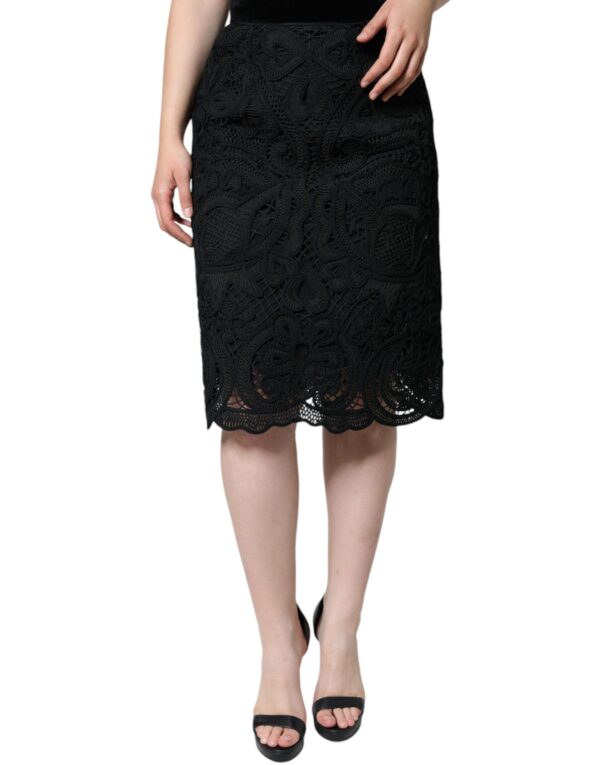 Dolce & Gabbana Black Floral Lace High Waist Pencil Cut Skirt – Image 2