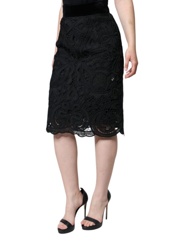 Dolce & Gabbana Black Floral Lace High Waist Pencil Cut Skirt – Image 3