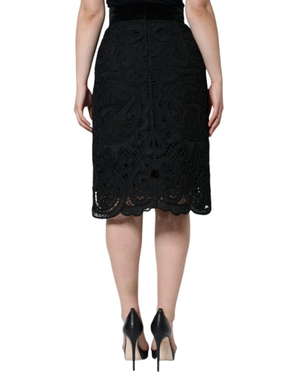 Dolce & Gabbana Black Floral Lace High Waist Pencil Cut Skirt – Image 4