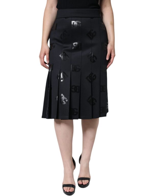 Dolce & Gabbana Black DG Monogram Pleated Midi Skirt – Image 2