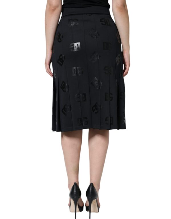 Dolce & Gabbana Black DG Monogram Pleated Midi Skirt – Image 4