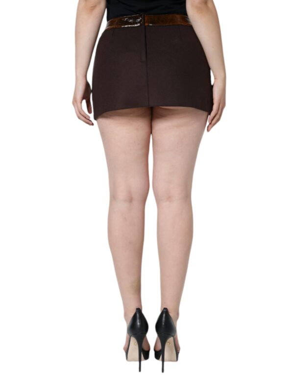 Dolce & Gabbana Brown Virgin Wool Mid Waist A-line Mini Skirt – Image 4