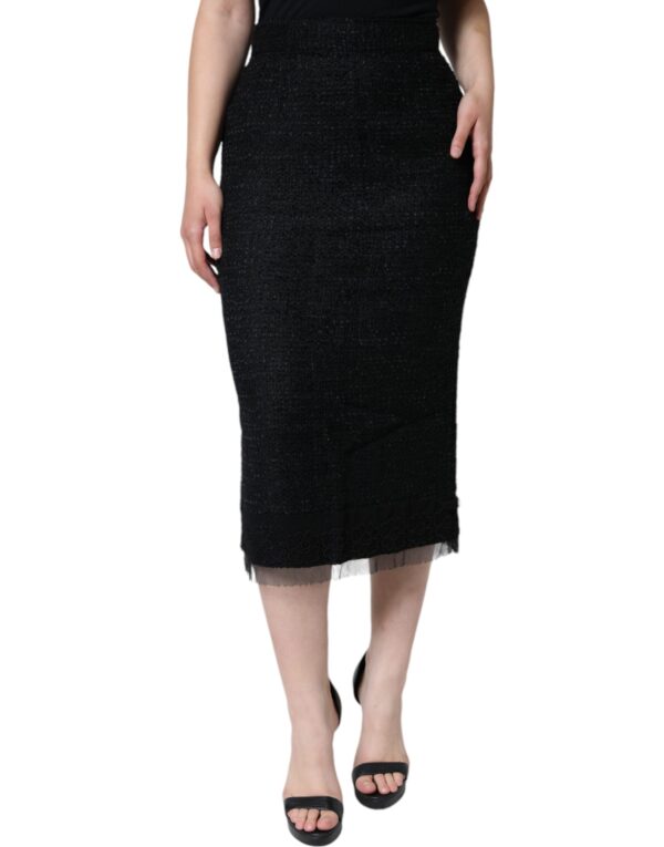 Dolce & Gabbana Black Virgin Wool Pencil Cut Midi Skirt – Image 2