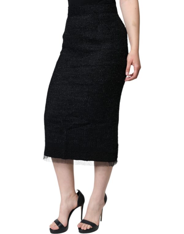 Dolce & Gabbana Black Virgin Wool Pencil Cut Midi Skirt – Image 3