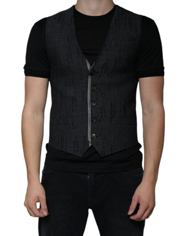 Dolce & Gabbana Black Wool Sleeveless Dress Waistcoat Vest – Image 2