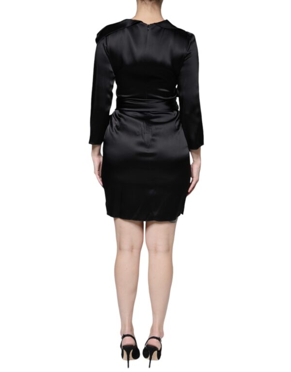 Emporio Armani Black Satin Long Sleeves Wrap Sheath Mini Dress – Image 4