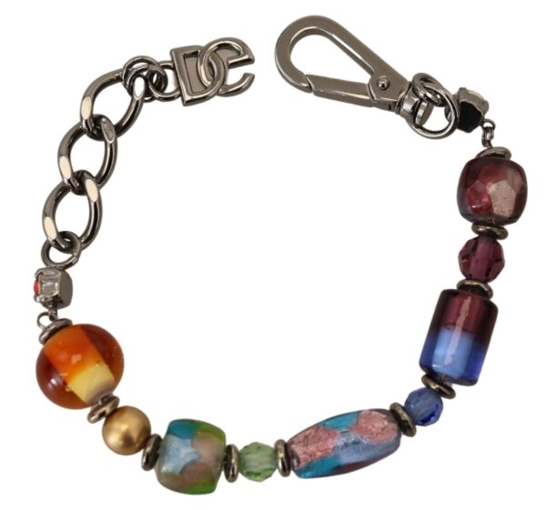 Dolce & Gabbana Multicolor Beaded Silver Chain Bracelet