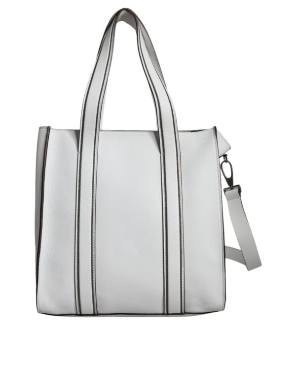 Brunello Cucinelli White Leather Logo Shoulder Strap Shopping Tote Bag – Image 5